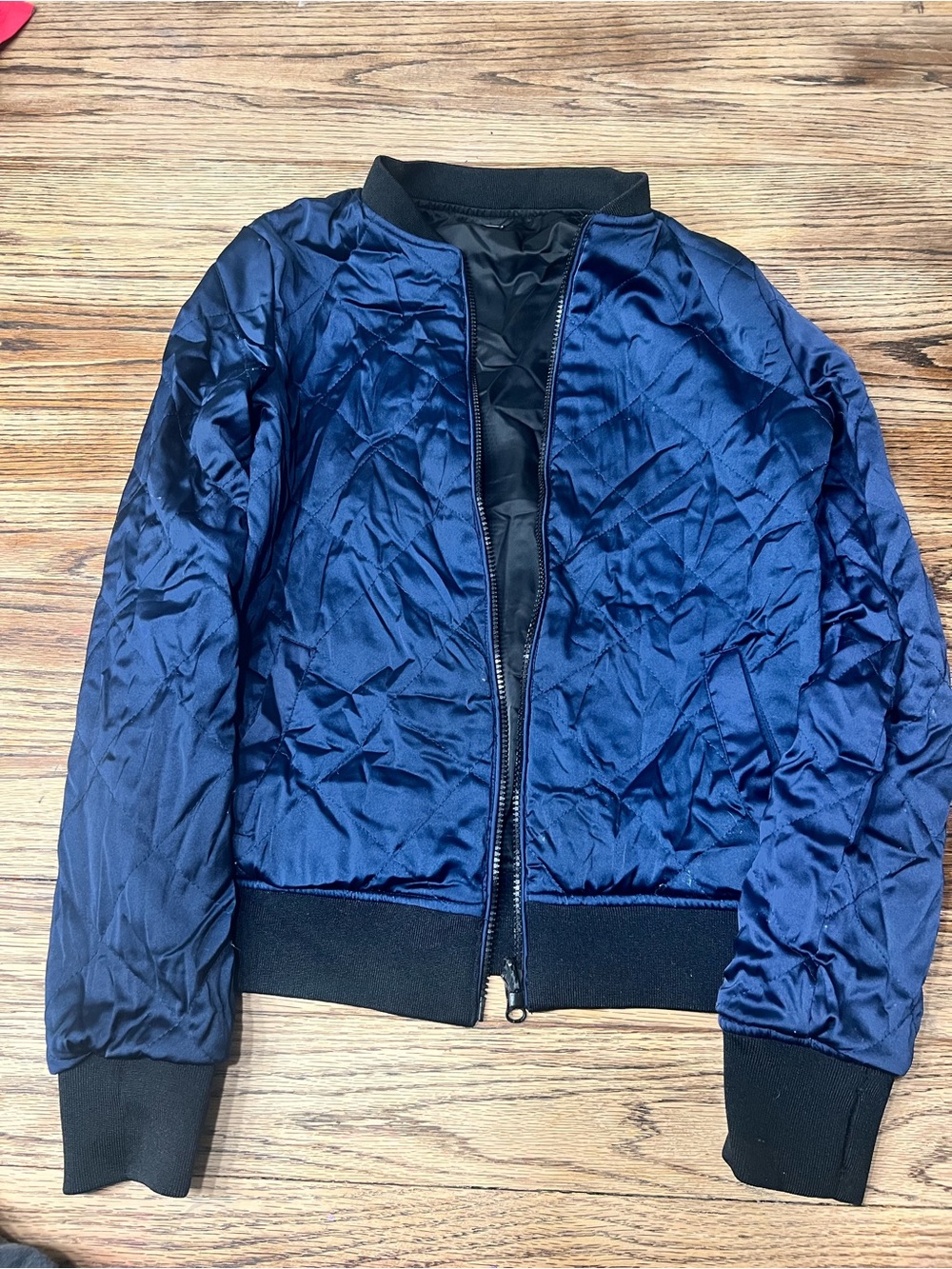 blanc noir Navy Blue Quilted Bomber Jacket for women’s